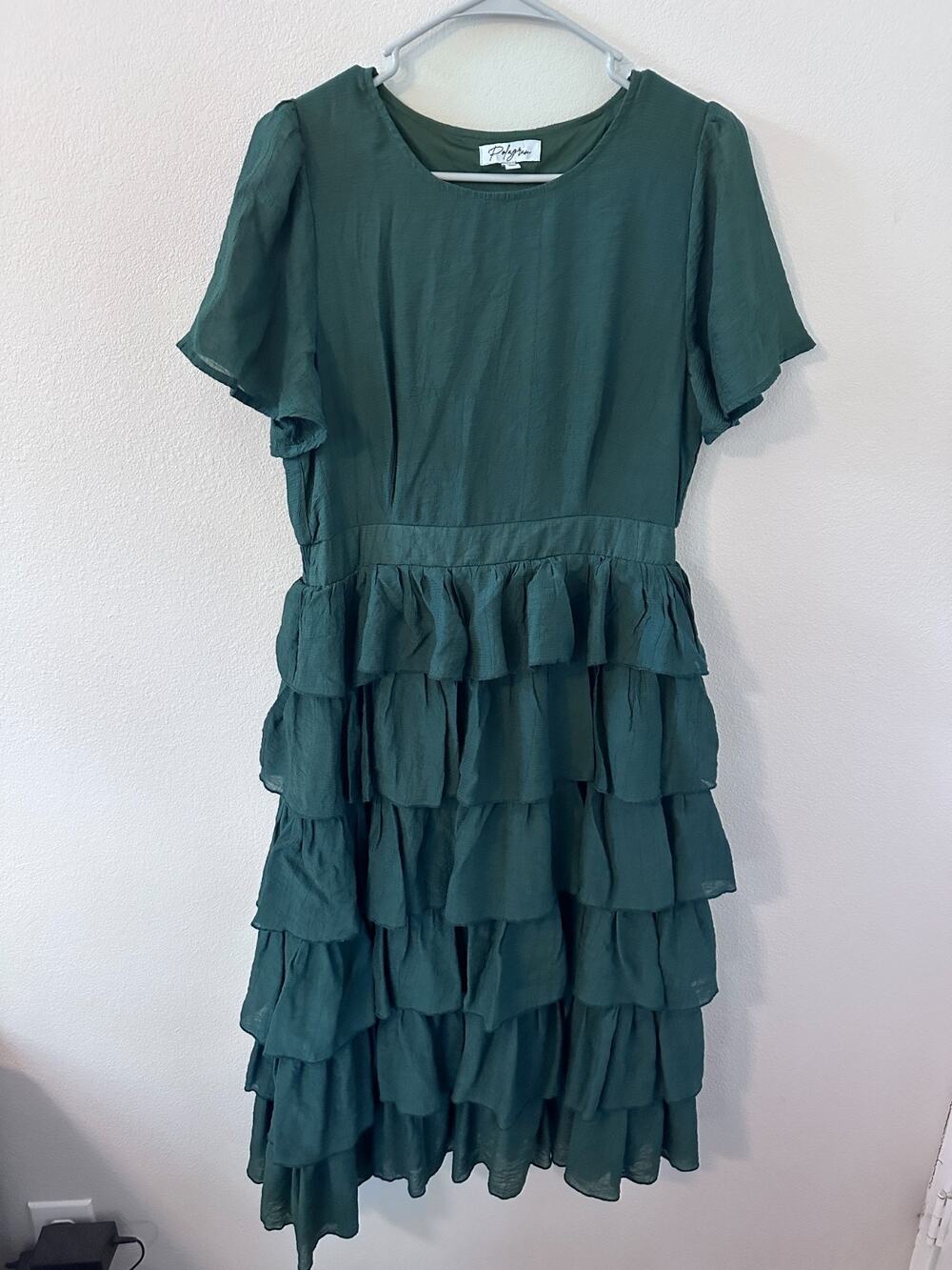 Polagram Dark Green Tiered Midi Dress